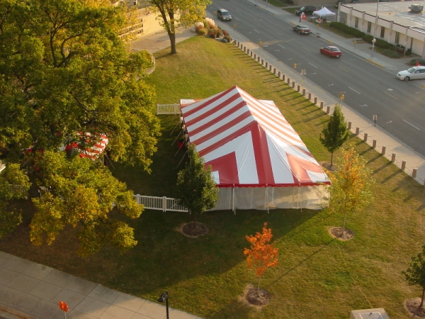 30x60 Red & White Striped Party Tent with fenced area